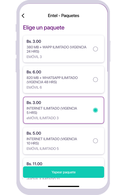 paquetes Entel yape