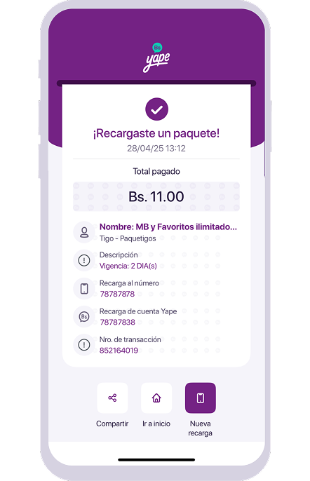 paquetes Tigo yape